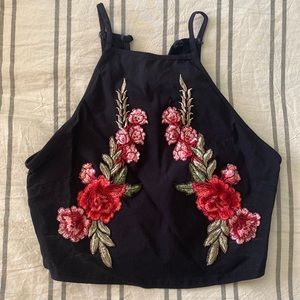 Embroidered rose crop top.